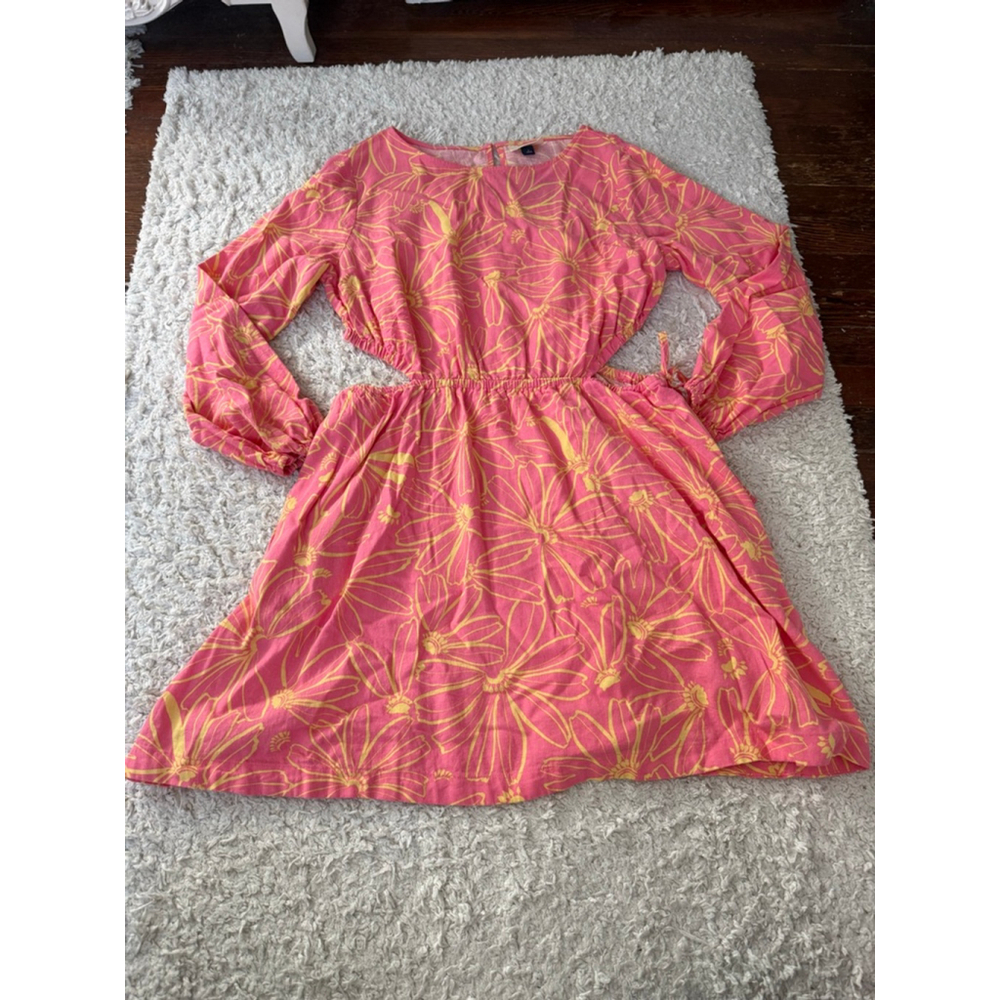 NWT Women's Universal Thread Pink Yellow Floral Cutout Long Sleeve Dress L